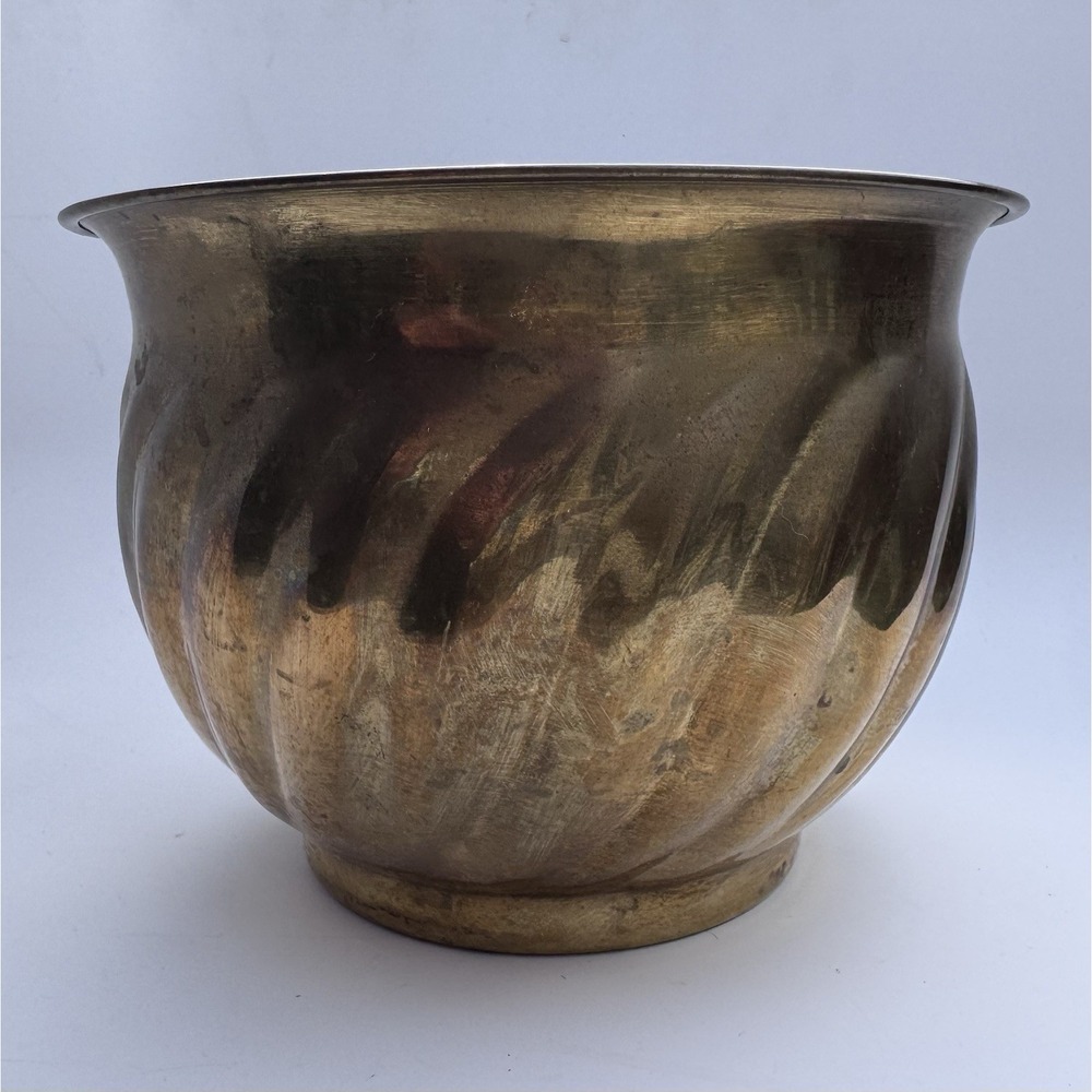 VTG MCM Planter Brass Swirl Design Hollywood Regency Cachepot Art Deco